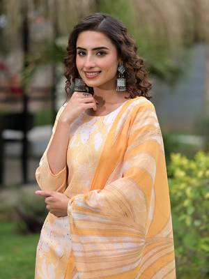 Yufta yellow digital print linen cotton have a lining kurta trouser and dupatta set 5