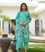  green digital print linen cotton have a lining kurta trouser and dupatta set
