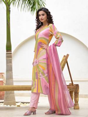 Yufta multi digital print linen cotton have a lining kurta trouser and dupatta set 2