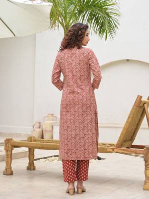 embroidered printed maroon cotton kurta set with dupatta set 3