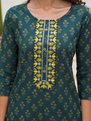  green cotton thread work sequins work zari work kurta set with dupatta set 4