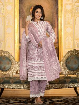 Yufta purple lacework pakistani style kurta trouser and dupatta set 1
