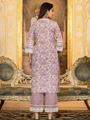 Yufta purple lacework pakistani style kurta trouser and dupatta set 3