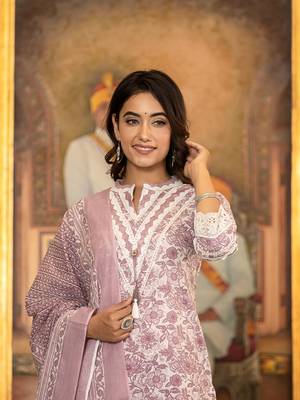 Yufta purple lacework pakistani style kurta trouser and dupatta set 5