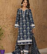  blue floral print pakistani style kurta trouser and dupatta set