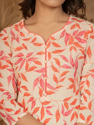 pink leaf print straight piping on yoke kurta trouser and dupatta set 4