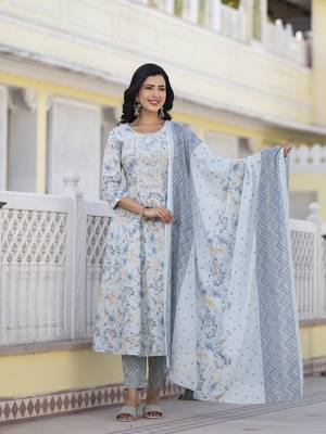  grey sequins work anarkali kurta trouser and dupatta set 1