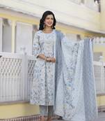  grey sequins work anarkali kurta trouser and dupatta set