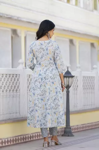  grey sequins work anarkali kurta trouser and dupatta set