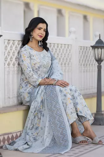  grey sequins work anarkali kurta trouser and dupatta set