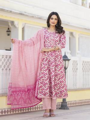  purple checkered print anarkali kurta trouser with dupatta set 1