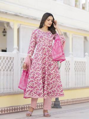  purple checkered print anarkali kurta trouser with dupatta set 2