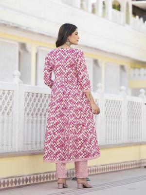  purple checkered print anarkali kurta trouser with dupatta set 3