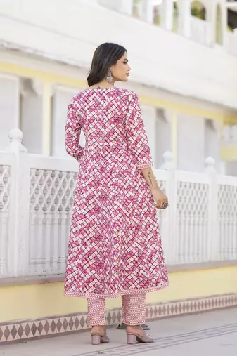  purple checkered print anarkali kurta trouser with dupatta set