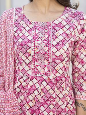  purple checkered print anarkali kurta trouser with dupatta set 4