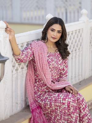  purple checkered print anarkali kurta trouser with dupatta set 5