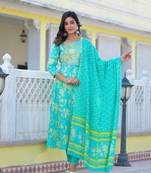  sea green zari work anarkali pant dupatta set