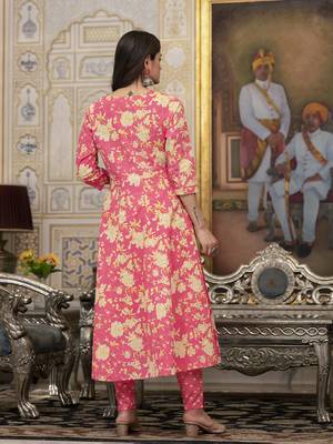  pink zari work kurta pant dupatta set 3