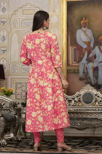  pink zari work kurta pant dupatta set