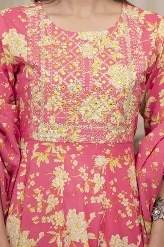  pink zari work kurta pant dupatta set