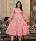 peach floral print anarkali kurta trouser and dupatta set
