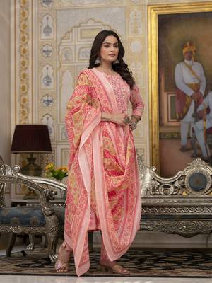 peach floral print anarkali kurta trouser and dupatta set 2