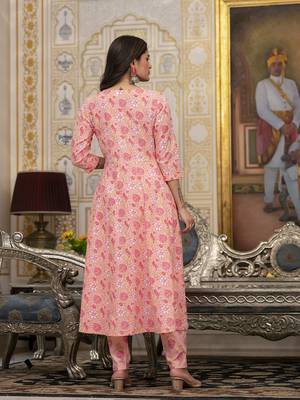 peach floral print anarkali kurta trouser and dupatta set 3