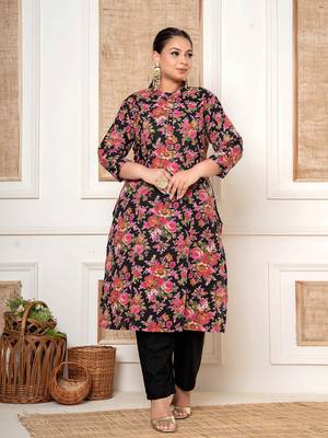 black kantha work cotton plus size kurta and pant set 1