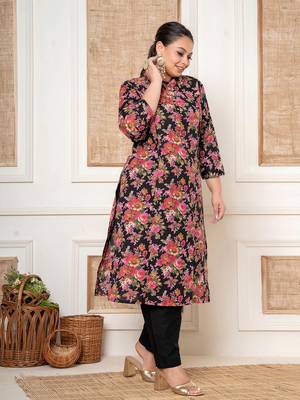  black kantha work cotton plus size kurta and pant set 2