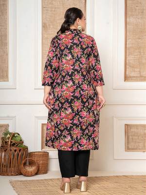  black kantha work cotton plus size kurta and pant set 3