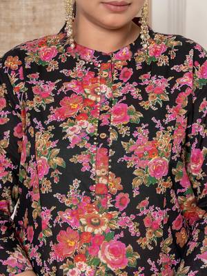 black kantha work cotton plus size kurta and pant set 4
