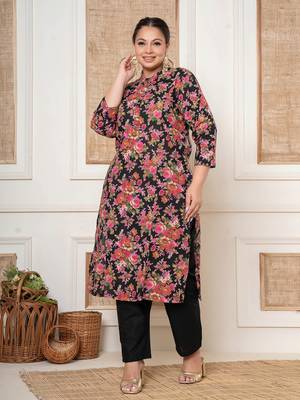  black kantha work cotton plus size kurta and pant set 5