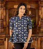  cotton navy blue puffed sleeve tops