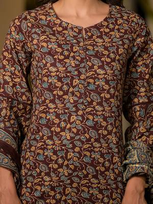  maroon floral print piping on yoke pakistani style kurta with trousers and dupatta set 4