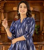  cotton blue ikat print puffed sleeve tops