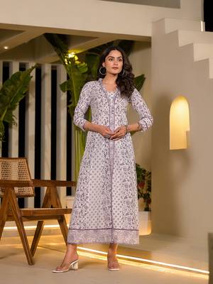  purple floral print kantha work a-line dress 1