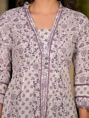 purple floral print kantha work a-line dress 4