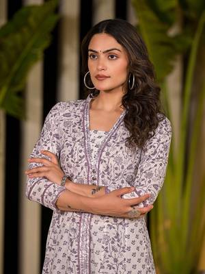  purple floral print kantha work a-line dress 5