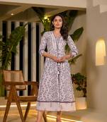  purple floral print kantha work a-line dori work dress