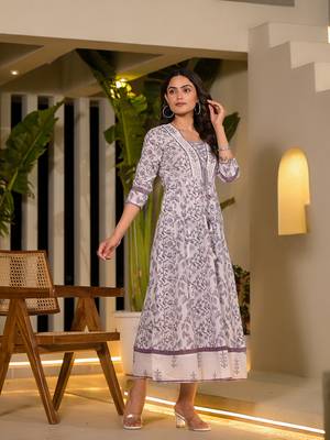  purple floral print kantha work a-line dori work dress 2
