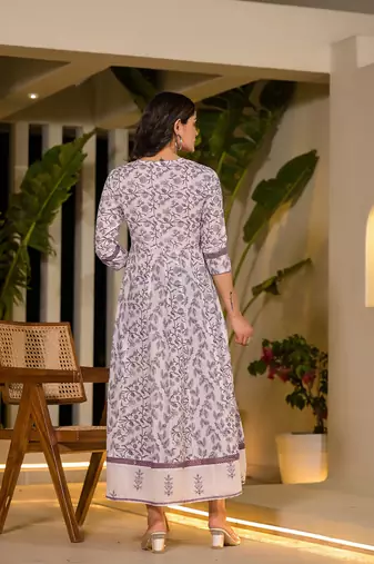  purple floral print kantha work a-line dori work dress