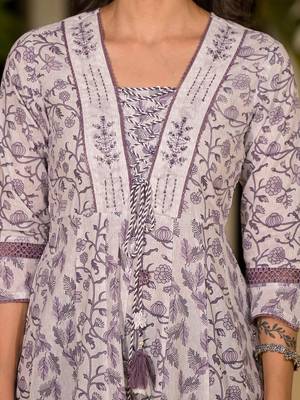  purple floral print kantha work a-line dori work dress 4