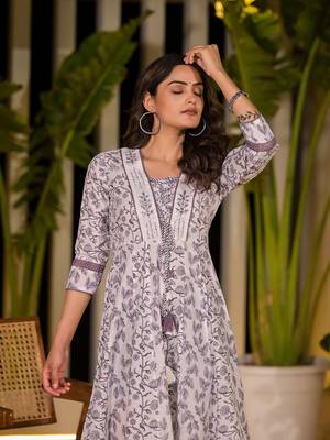  purple floral print kantha work a-line dori work dress 5