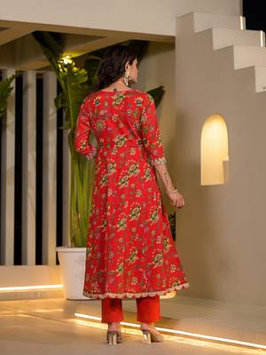  red dori embroidery voile anarkali kurta with trousers with dupatta set 3