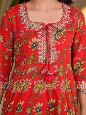  red dori embroidery voile anarkali kurta with trousers with dupatta set 4