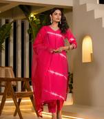  pink tie and dye chanderi silk kurta with trousers with dupatta set