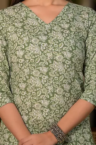  sea green pure cotton floral print straight kurta with trousers and dupatta set