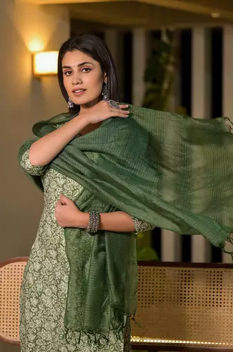  sea green pure cotton floral print straight kurta with trousers and dupatta set