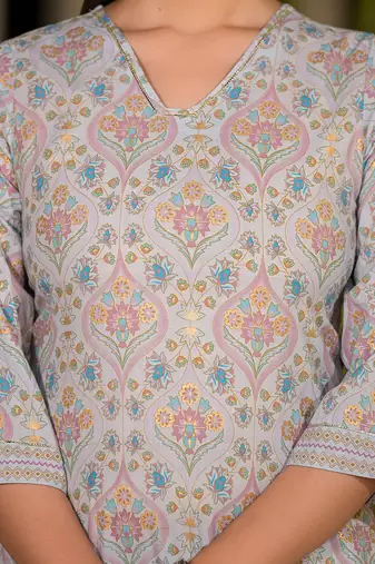  sky blue pure cotton floral print straight kurta with palazzo and dupatta set