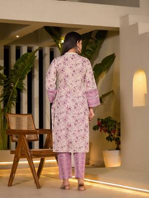  purple leaf print cotton pakistani style kurta with trousers with dupatta set 3